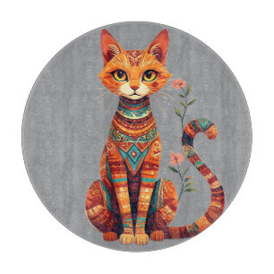 Cute Artistic Cat with Floral Branch Cutting Board