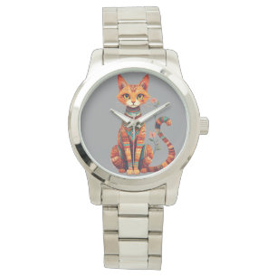 Cute Artistic Cat with Floral Branch Watch