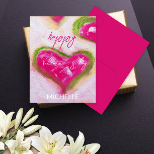 Cute Artistic Hot Pink Hearts Postcard