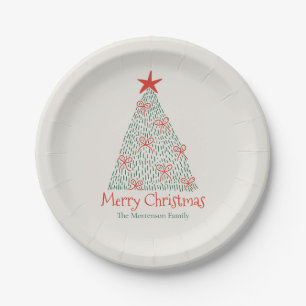 Cute Artistic Merry Christmas Tree Custom Party Paper Plate