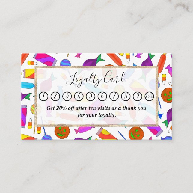 Cute Artsy Colourful Halloween Candy Watercolor Loyalty Card (Front)