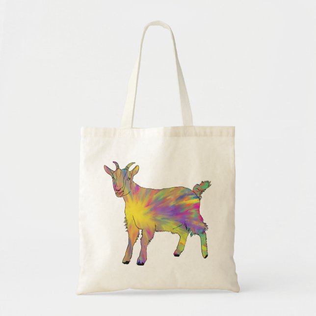 Cute Artsy Goat Colourful Funny Farm Animal Art Tote Bag (Front)