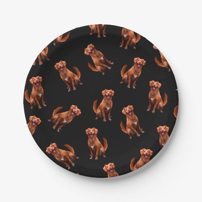 Cute Artsy Golden Retriever Dog Pattern Paper Plate (Front)