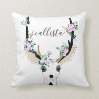 Cute Artsy Pink Floral Deer Animal Illustration