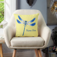 Cute as a Bug Blue Dragonfly on Pale Yellow