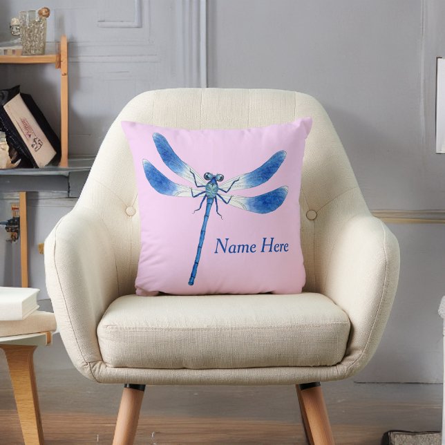 Cute as a Bug Blue Dragonfly on Pink Cushion (Creator Uploaded)