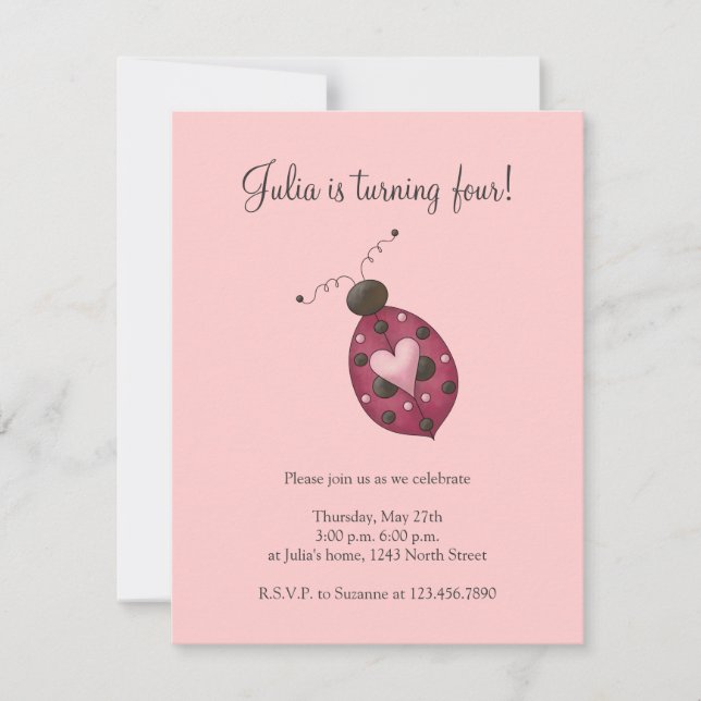 Cute as a Bug · Cerise Ladybug Invitation (Front)