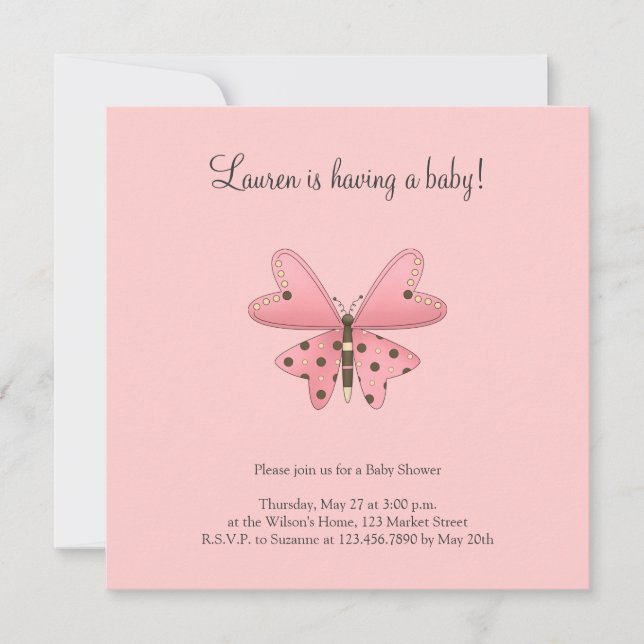 Cute as a Bug · Pink & Brown Butterfly Invitation (Front)