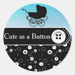 Cute as a Button Baby Carriage Baby Shower Sticker