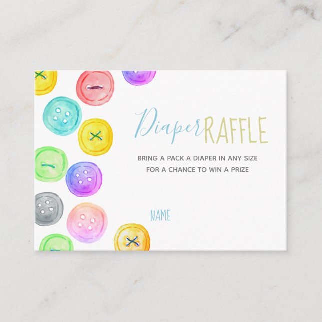 Cute as a button baby shower diaper raffle enclosure card (Front)