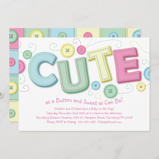 Cute as a Button Baby Shower Invitation (Front/Back)