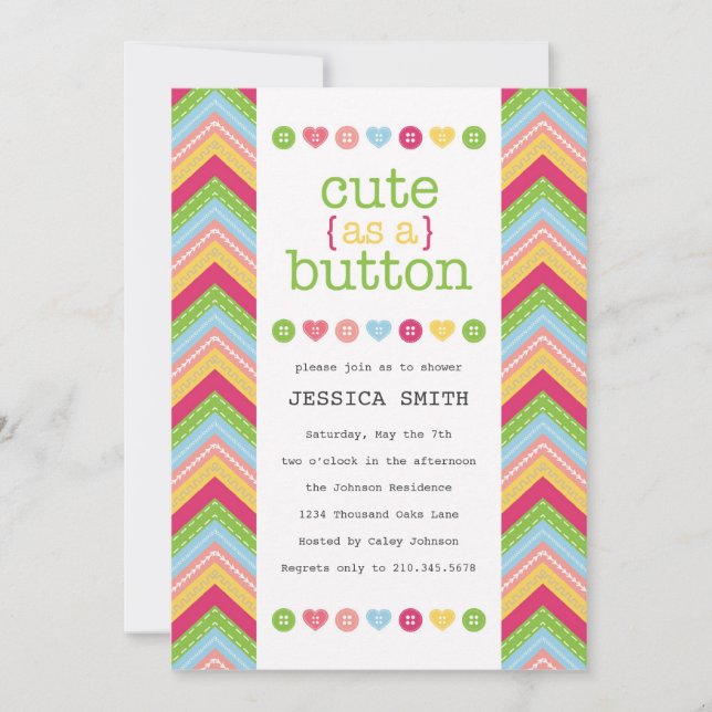 Cute as a Button Baby Shower Invitation (Front)