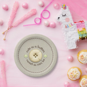Cute as a Button Baby Shower Sip and See Paper Plate