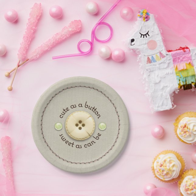 Cute as a Button Baby Shower Sip and See Paper Plate (Party)
