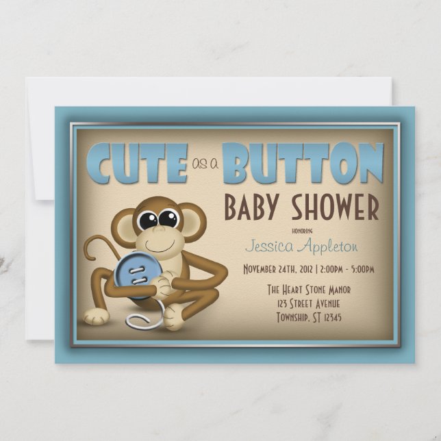 Cute as a Button Blue Baby Shower Invitation (Front)