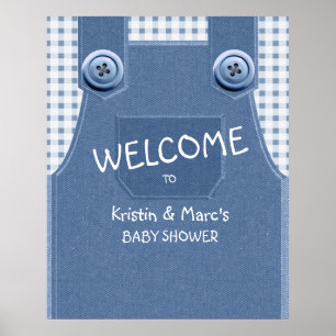 Cute as a Button Blue Denim Baby Shower Poster