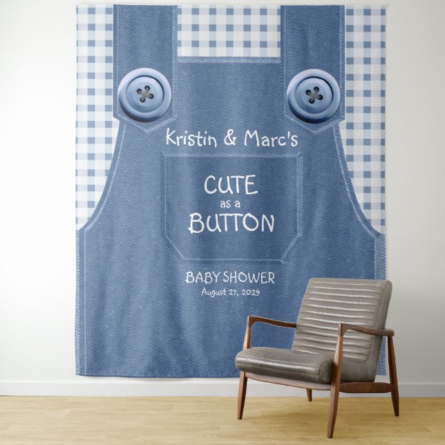 Cute as a Button Blue Denim Baby Shower Tapestry (In Situ)