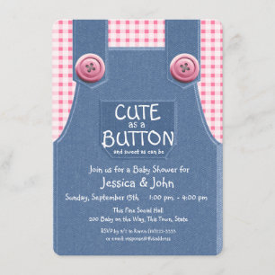 Cute as a Button Denim and Pink Invitation