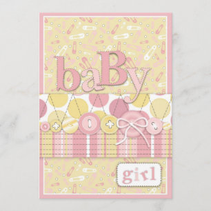 Cute as a Button Girl Invitation Card