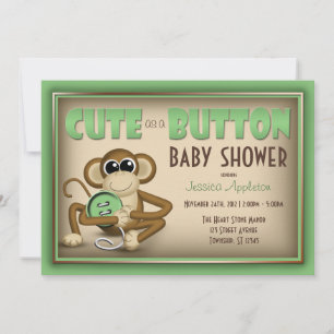 Cute as a Button Green Baby Shower Invitation