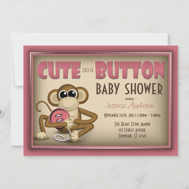 Cute as a Button Pink Baby Shower Invitation (Front)