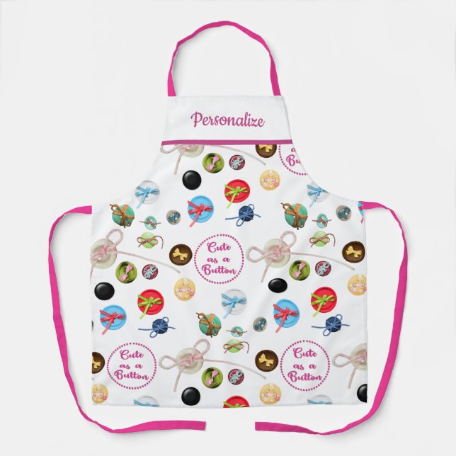 Cute As a Button Sewing Smock Buttons & Ribbons Apron (Front)