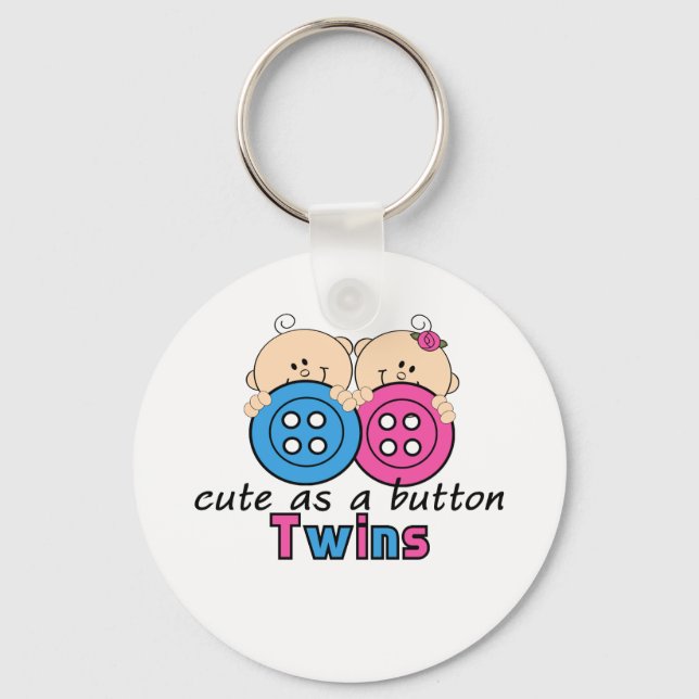 Cute As A Button Twin Girl & Boy Key Ring (Front)