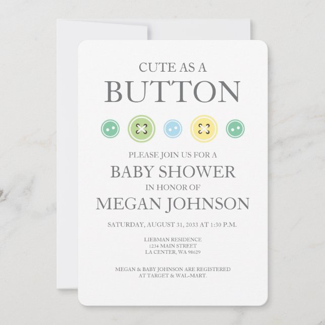 Cute as a Button Unisex Invitation (Front)