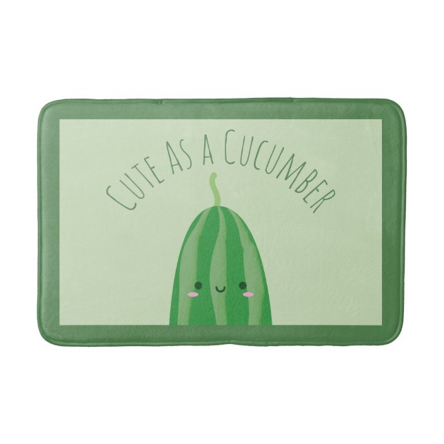 Cute As a Cucumber Funny Kawaii Cutecumber Bath Mat (Front)