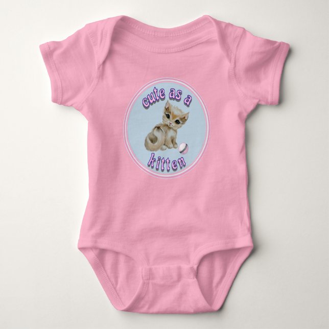 CUTE AS A KITTEN Baby Girl Kitty Cat  Bodysuit (Front)