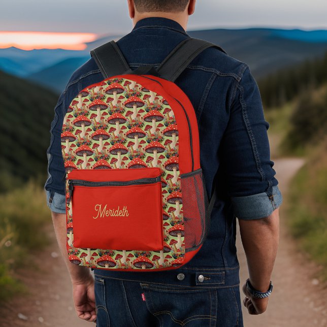 Cute as Button or Morel Mushroom Red Sage Monogram Printed Backpack (Creator Uploaded)