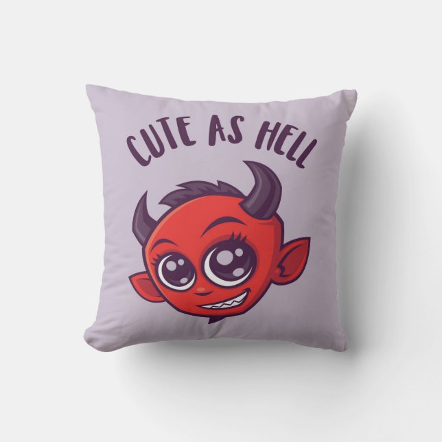 Cute as Hell Devil with Dark Text Cushion (Front)