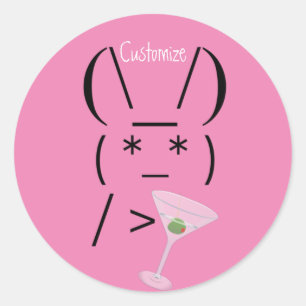 Cute Ascii bunny holding martini Thunder_Cove Classic Round Sticker