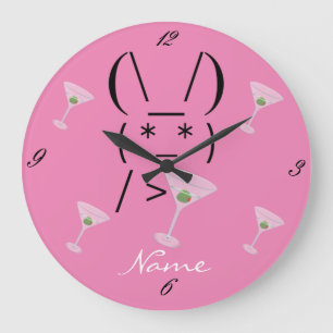 Cute Ascii bunny holding martini Thunder_Cove Large Clock