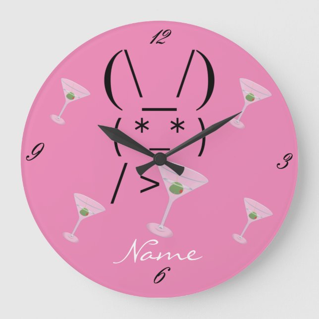 Cute Ascii bunny holding martini Thunder_Cove Large Clock (Front)