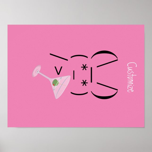Cute Ascii bunny holding martini Thunder_Cove Poster (Front)
