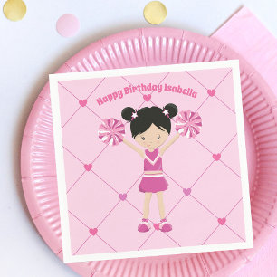 Cute Asian Cheerleader Custom Kids Birthday Party Napkin