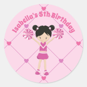 Cute Asian Cheerleader Custom Pink Birthday Party Classic Round Sticker