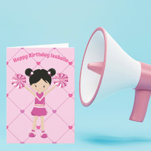 Cute Asian Cheerleader Personalised Birthday Girl Card