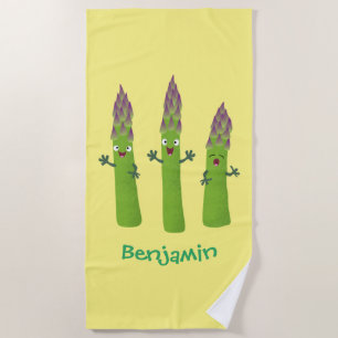 Cute asparagus singing vegetable trio cartoon beach towel