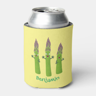 Cute asparagus singing vegetable trio cartoon can cooler
