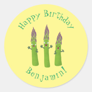 Cute asparagus singing vegetable trio cartoon classic round sticker