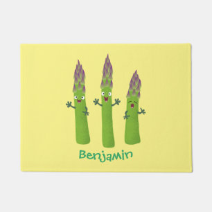Cute asparagus singing vegetable trio cartoon doormat