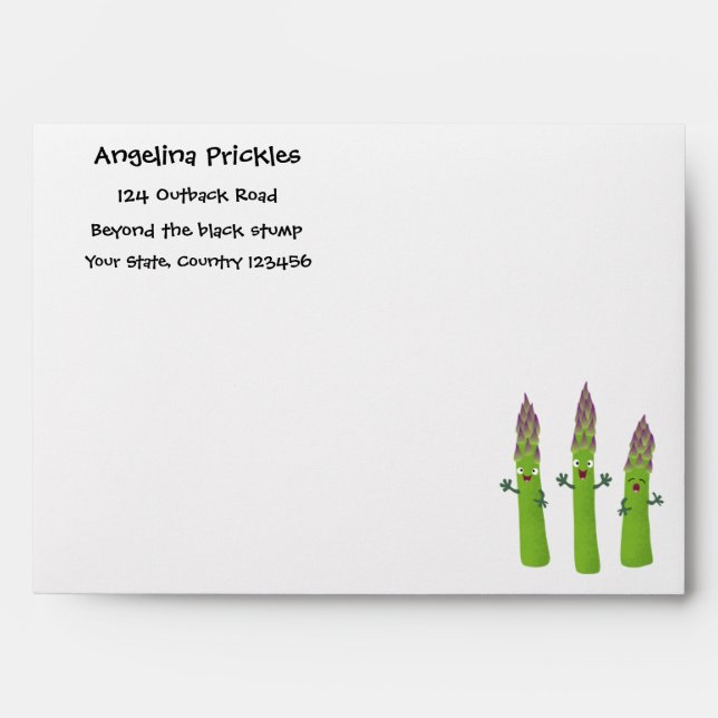 Cute asparagus singing vegetable trio cartoon envelope (Front)