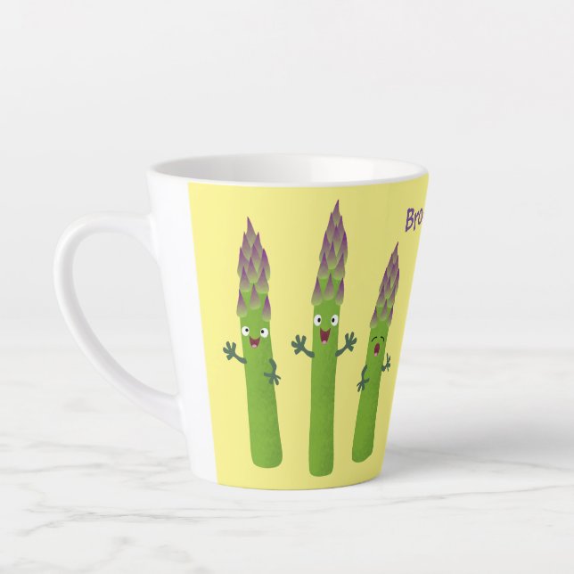 Cute asparagus singing vegetable trio cartoon latte mug (Left)