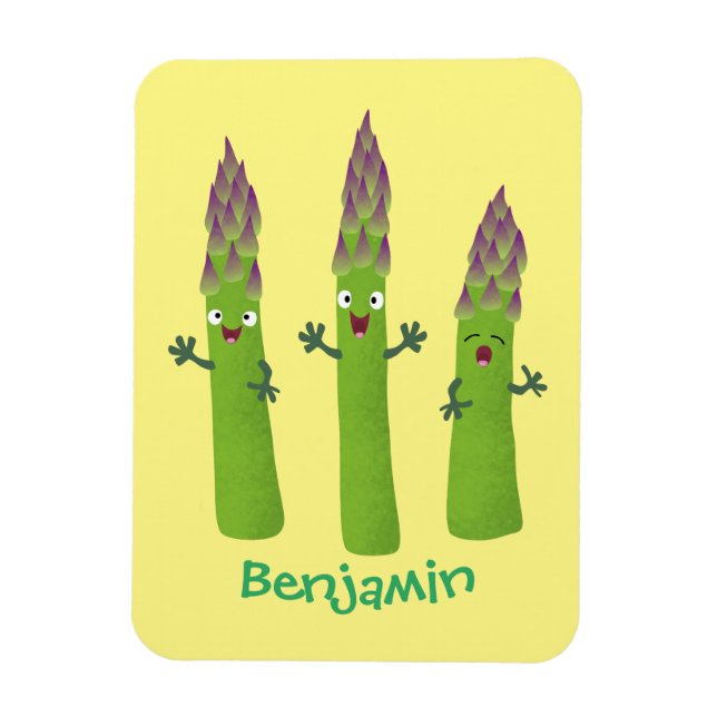 Cute asparagus singing vegetable trio cartoon magnet (Vertical)