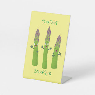 Cute asparagus singing vegetable trio cartoon pedestal sign