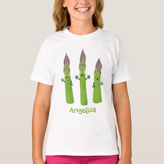 Cute asparagus singing vegetable trio cartoon T-Shirt (Front)