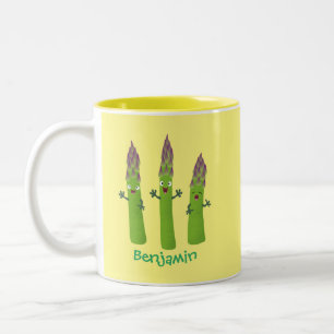 Cute asparagus singing vegetable trio cartoon Two-Tone coffee mug