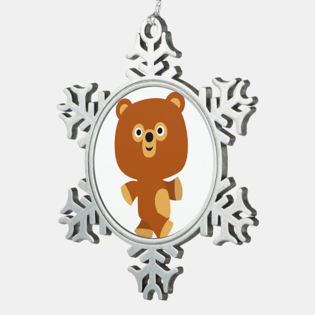 Cute Assertive Cartoon Bear Pewter Ornament (Right)